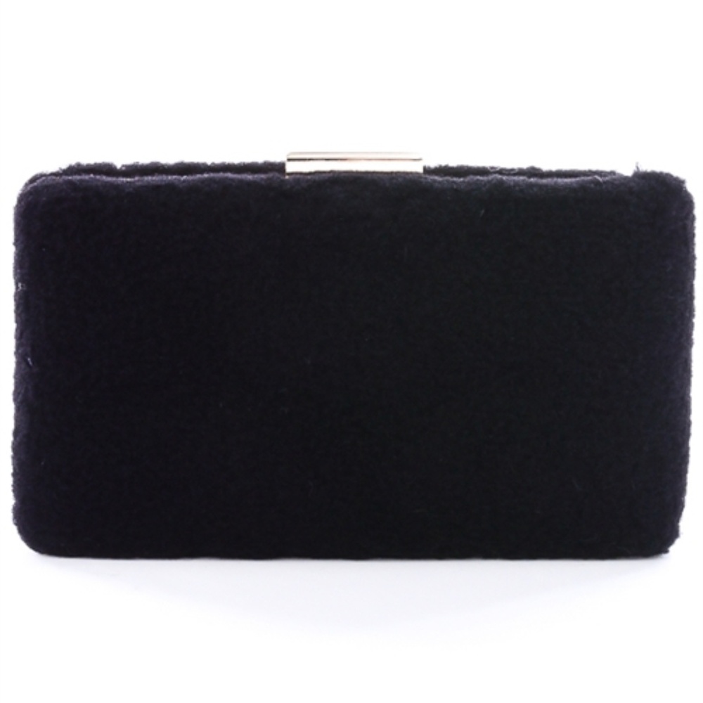 GWEN FUZZY RECTANGLE FAUX FUR CLUTCH BLACK